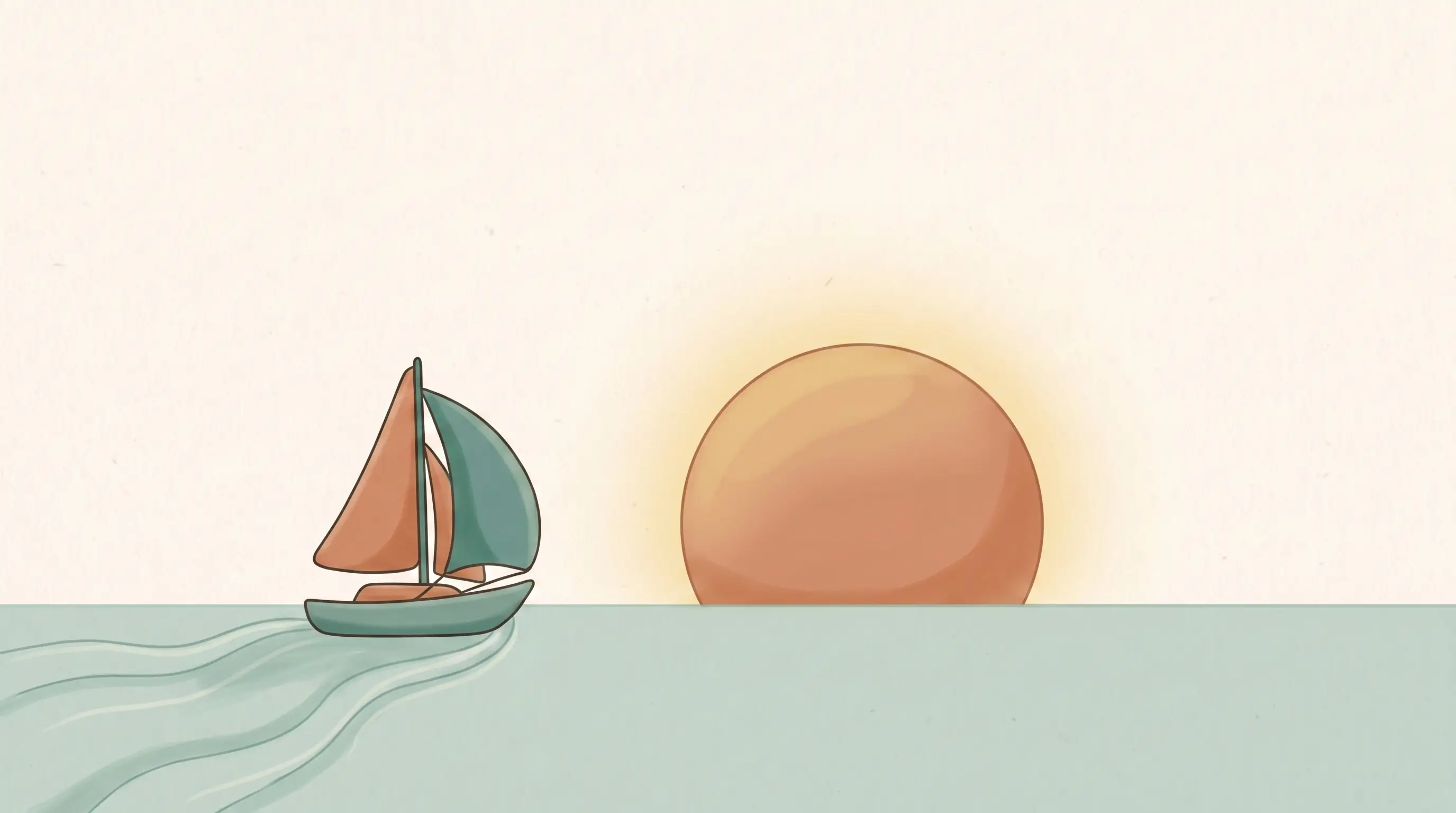 A sailboat moving with a bright wake